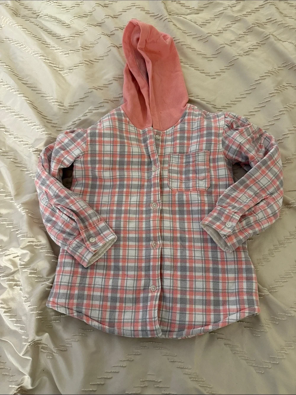 Buffalo Dave Bitton Kids Pink and Grey Plaid Hooded Button-Up Sherpa Shacket